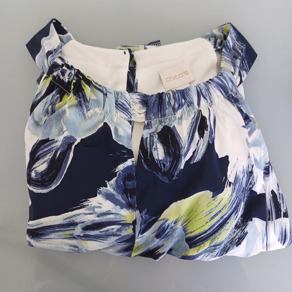Chicos Blue Green Floral Halter Maxi Dress Size 2 Large Sleeveless Painterly Art - Picture 10 of 10